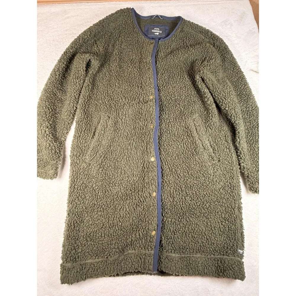 Toad&Co Coat Womens Medium‎ Green Wool Fleece Long Snap Front Sherpa Cozy